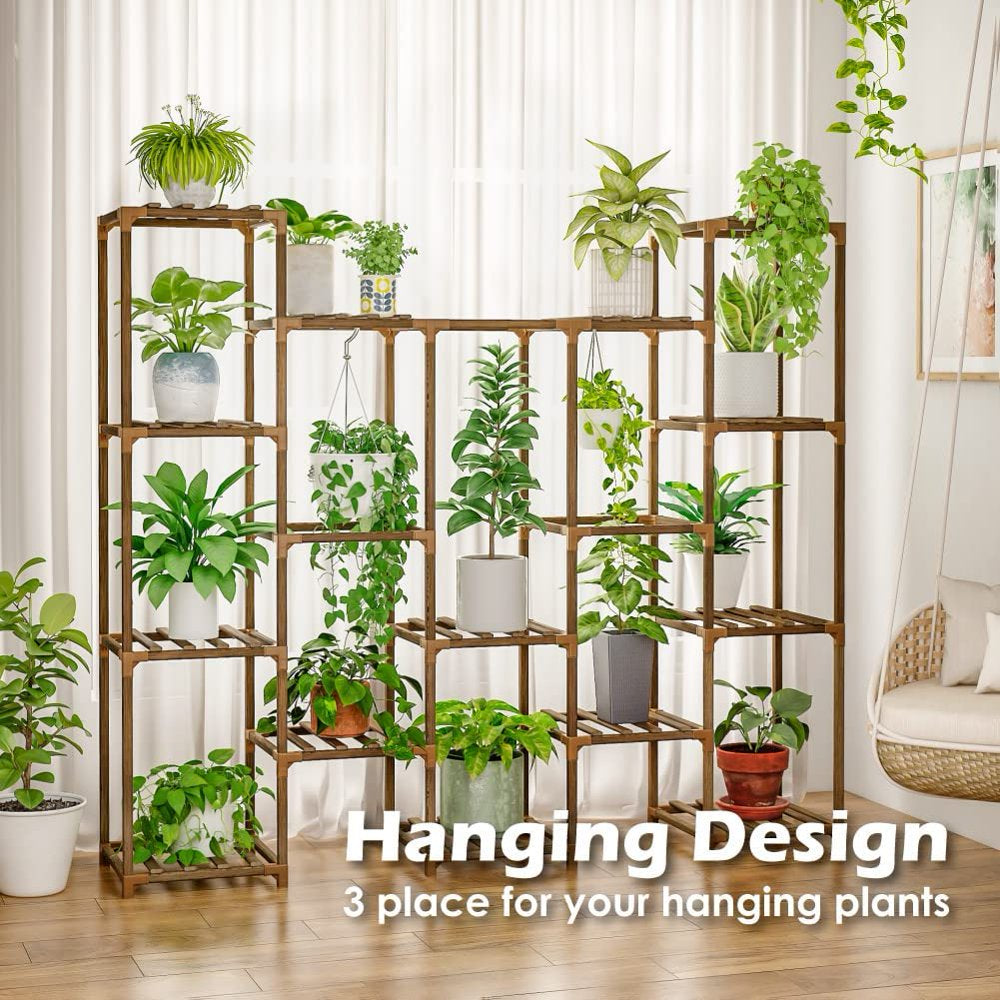 Plant Stand Indoor Hanging Plants Shelf 7 Pots Tall Ladder Plant Holder Large Wood Flower Stand for Living Room Rack Multiple Plants for Patio Balcony Garden