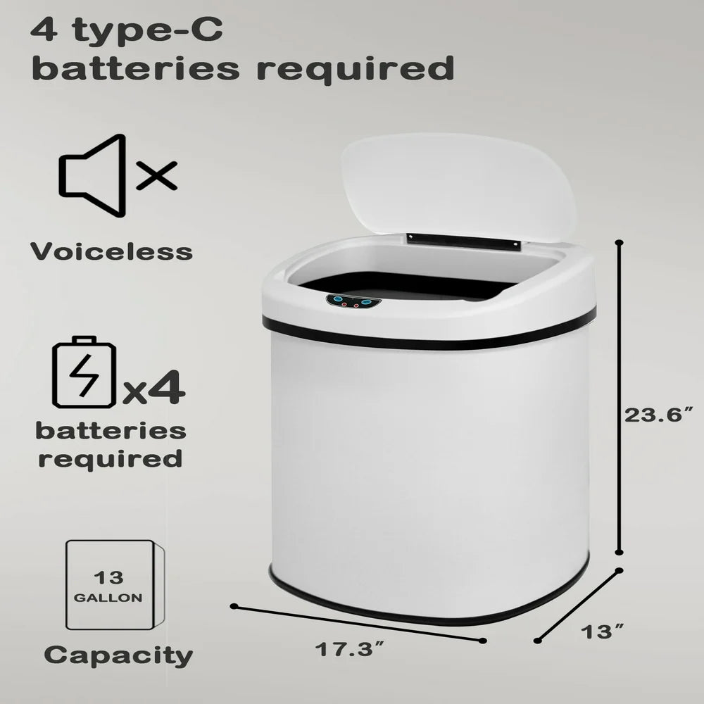 13 Gallon Kitchen Garbage Can Automatic Trash Can 13 Gallon Stainless Steel Trash Can Touch Free Bathroom Trash Can with Lid for Bathroom, Kitchen, Office