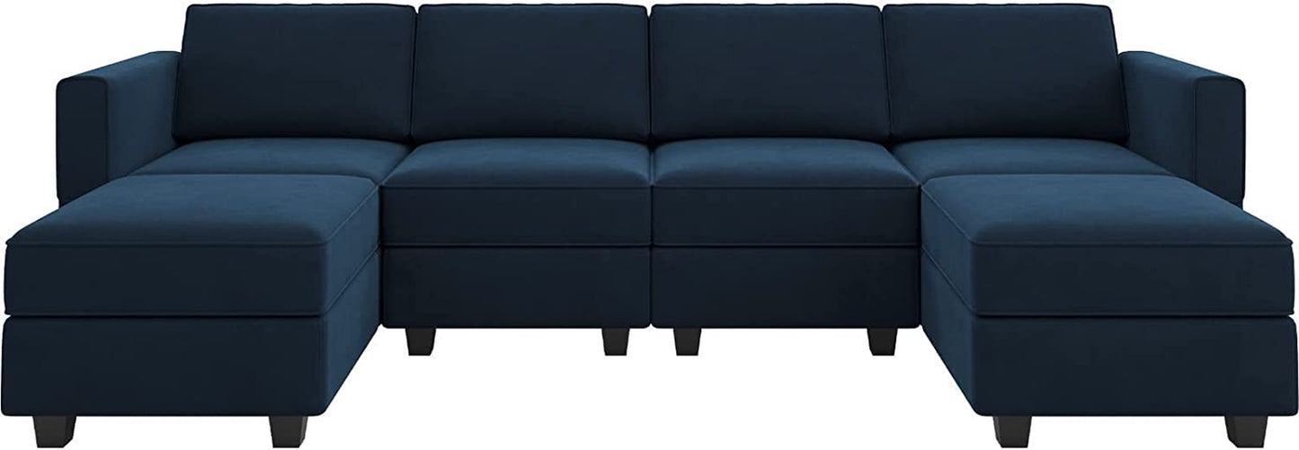 Modular Sectional Sofa U Shaped Velvet Couch with Reversible Chaise Modular Oversized Couch Sectional Sofa with Ottoman Blue