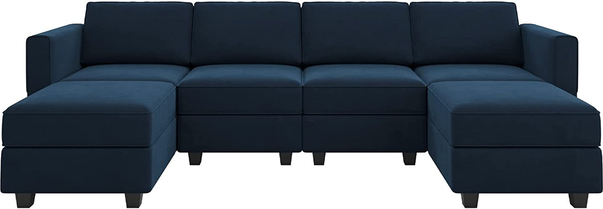 Modular Sectional Sofa U Shaped Velvet Couch with Reversible Chaise Modular Oversized Couch Sectional Sofa with Ottoman Blue