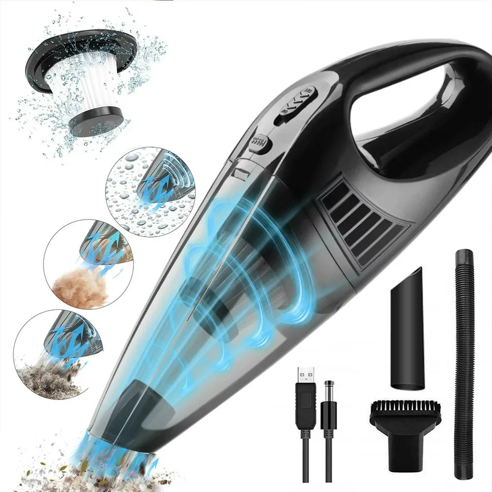 Portable Car Vacuum Cleaner, High Power Cordless Handheld Vacuum for Car, Rechargeable Wet Dry Hand Held Duster for Detailing and Cleaning Car Interior Home Car Dual Purpose (Black)